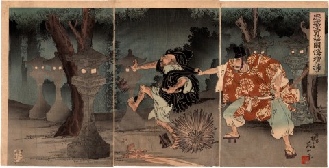 Brave Tadamori captures a monstrous monk in Gion