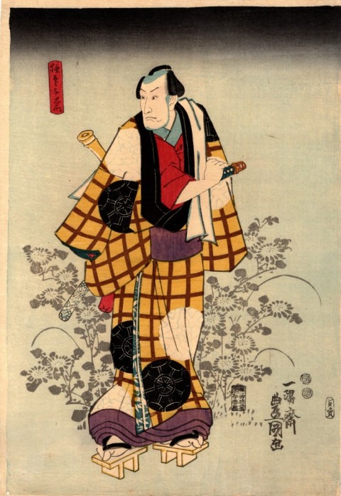 Kabuki painting, wheel crest on latticework