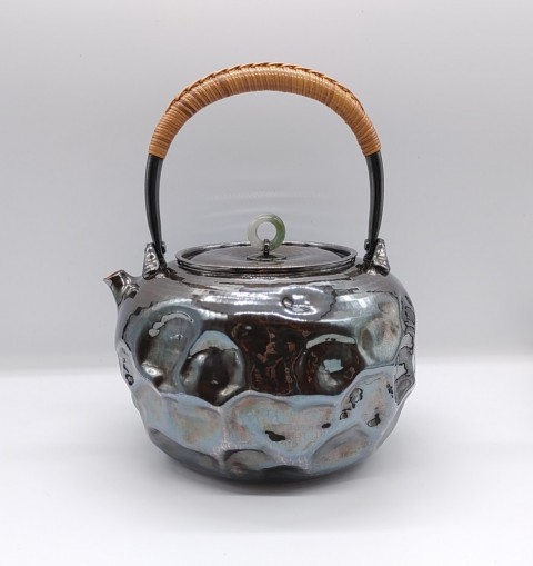 Sterling silver kyusu with green ring jeweled lid