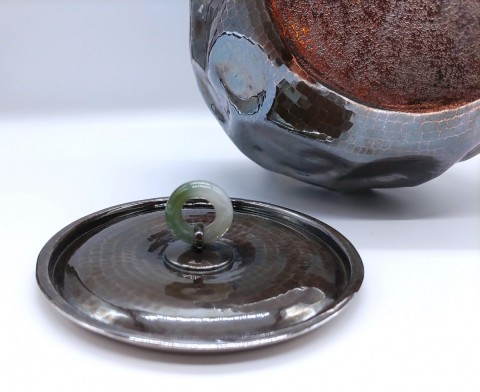 Sterling silver kyusu with green ring jeweled lid