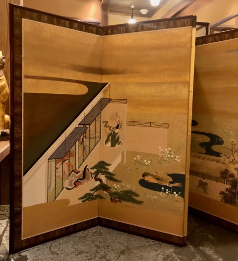 Genji picture, Spring and Autumn,  folding screen