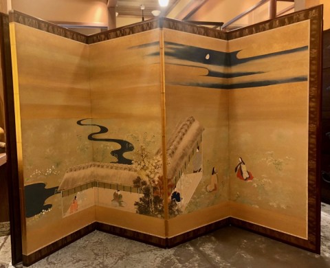 Genji picture, Spring and Autumn,  folding screen