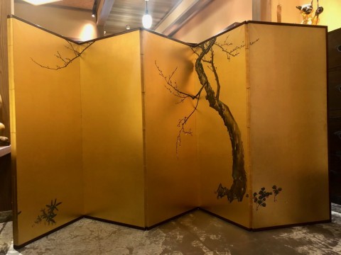 Genji picture, Spring and Autumn,  folding screen