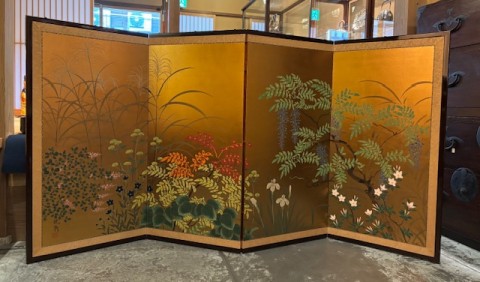Folding screen, flower painting