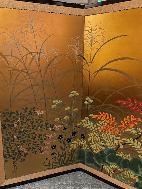Folding screen, flower painting