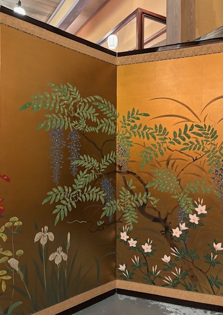 Folding screen, flower painting