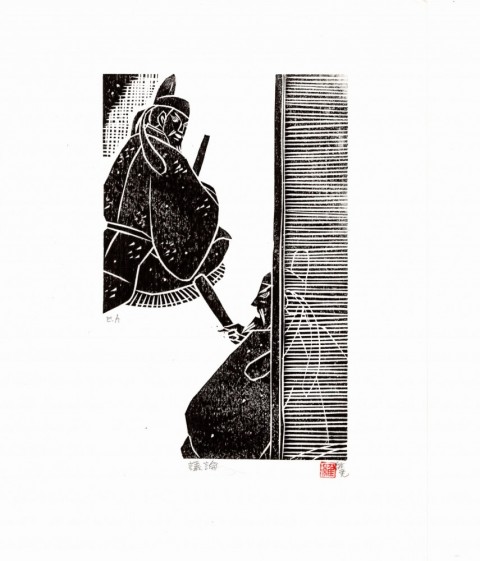 B155s  寒山拾得図  壁飾り　治海画　麻布　掛軸様式　彩墨画　布和紙表装 山水画 掛軸 水墨画 和紙 - メルカリ