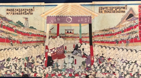 Sumo wrestling tournament entrance ceremony illustration