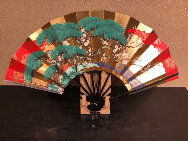 Decorative folding fan, Pine bamboo plum