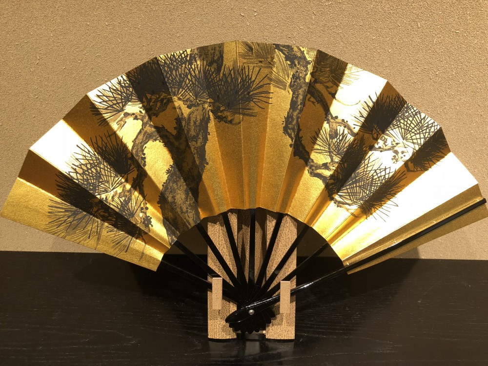 Decorative folding fan,Pine （Sumie)