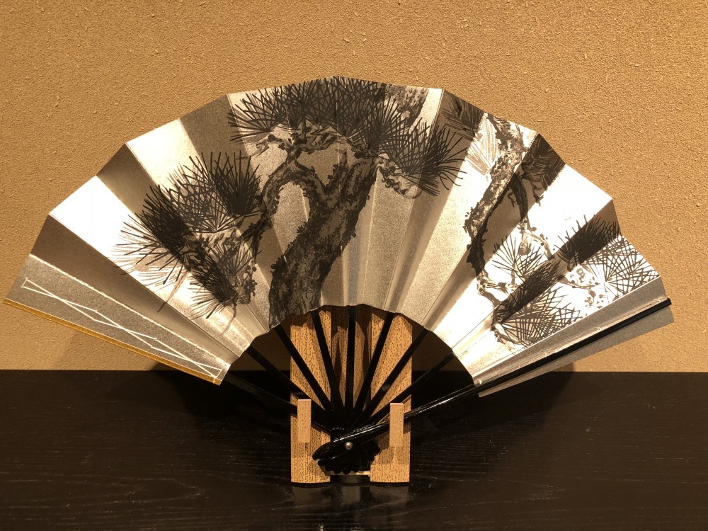 Decorative folding fan,Pine （Sumie)