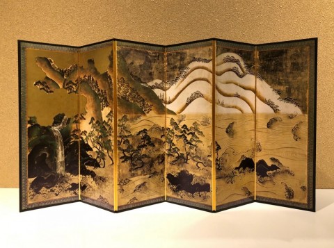 Reduction folding screen,Landscap Screens with The Sun and Moon