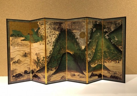 Reduction folding screen,Landscap Screens with The Sun and Moon