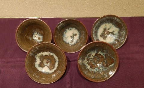 Sake cups of Hin-no-koji yaki, 5 pieces set.